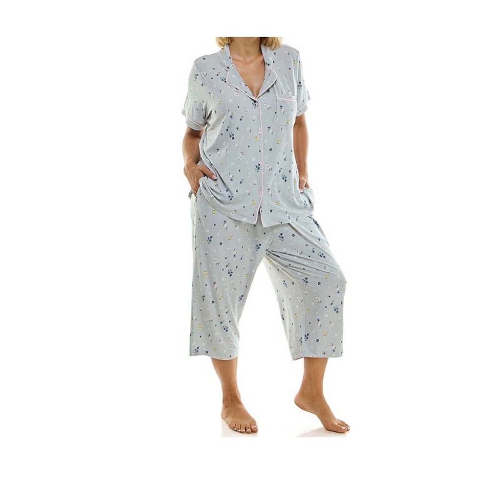Croft & Barrow Pajama Set Women 3X Floral Button Down Crop Pants Loungewear NEW